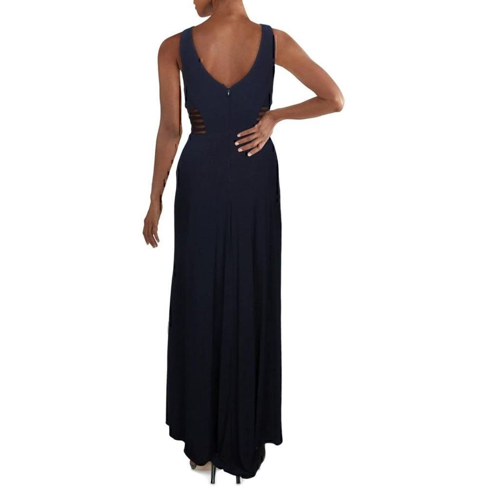 Morgan & Co. Womens Juniors Illusion Mesh Inset Evening Dress Black 3/4 - Picture 2 of 12